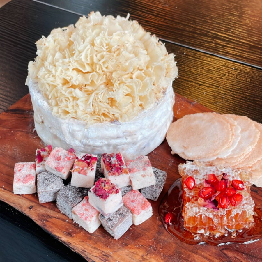 DIY Edible Flowers truffle cheese wheel cake